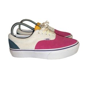 Vans Womens Era Platform Shoes Sneakers Pink Multi Color Suede White Size 8 /6.5